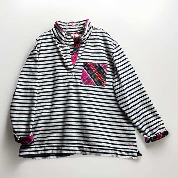 crown & ivy Tops - Crown & Ivy Sweatshirt 4X Blue Stripe Plaid Tab Collar Colorful Cozy Contrast